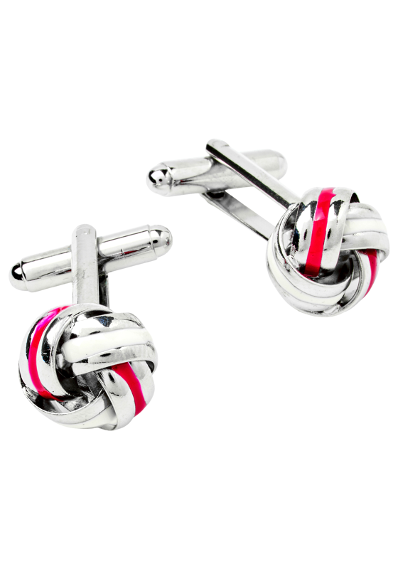 Manchetknopen zilver, wit en rood knoop Manchetknopen zilver, wit en rood knoop