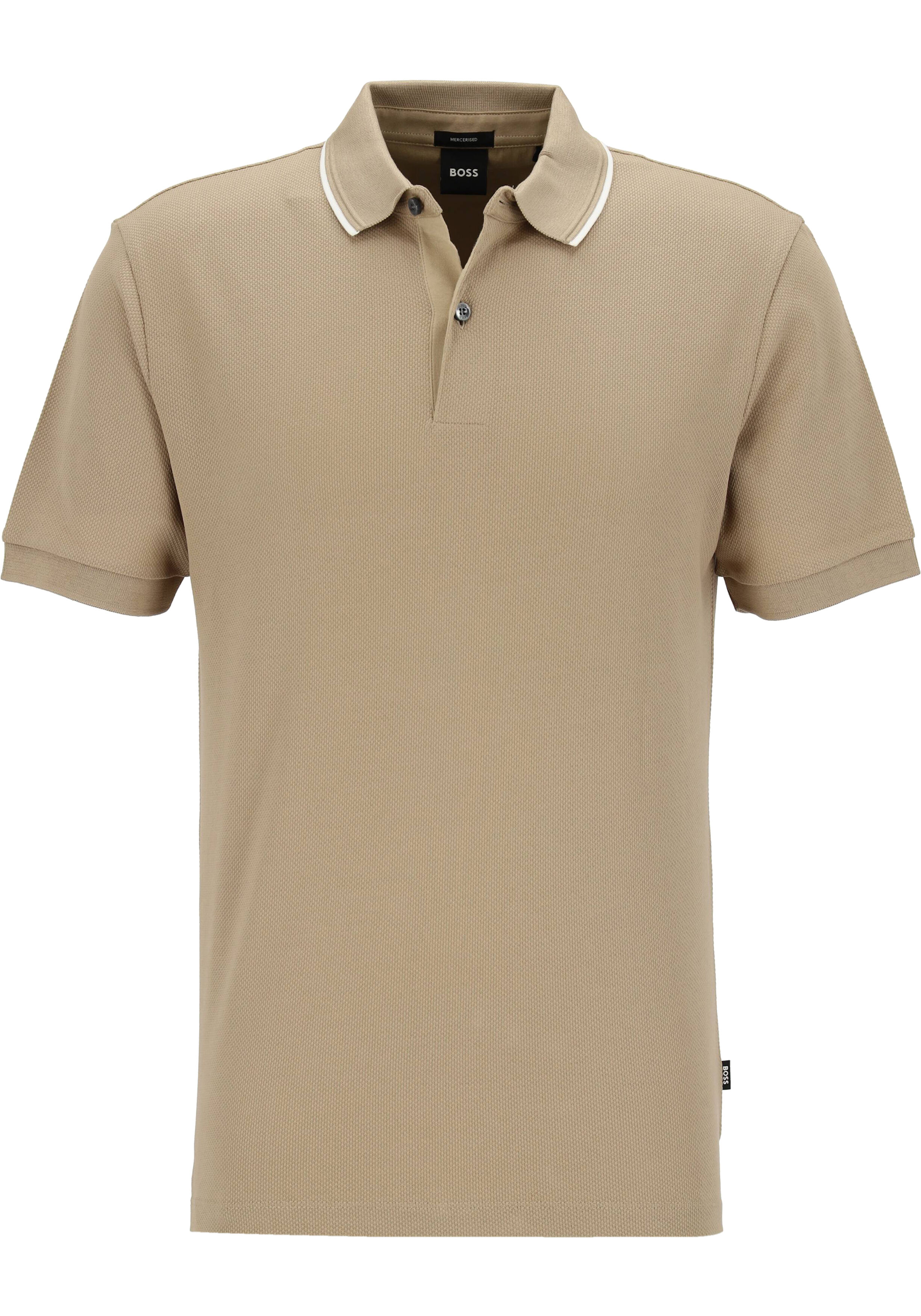 BOSS Prout regular fit heren polo, pique, licht beige