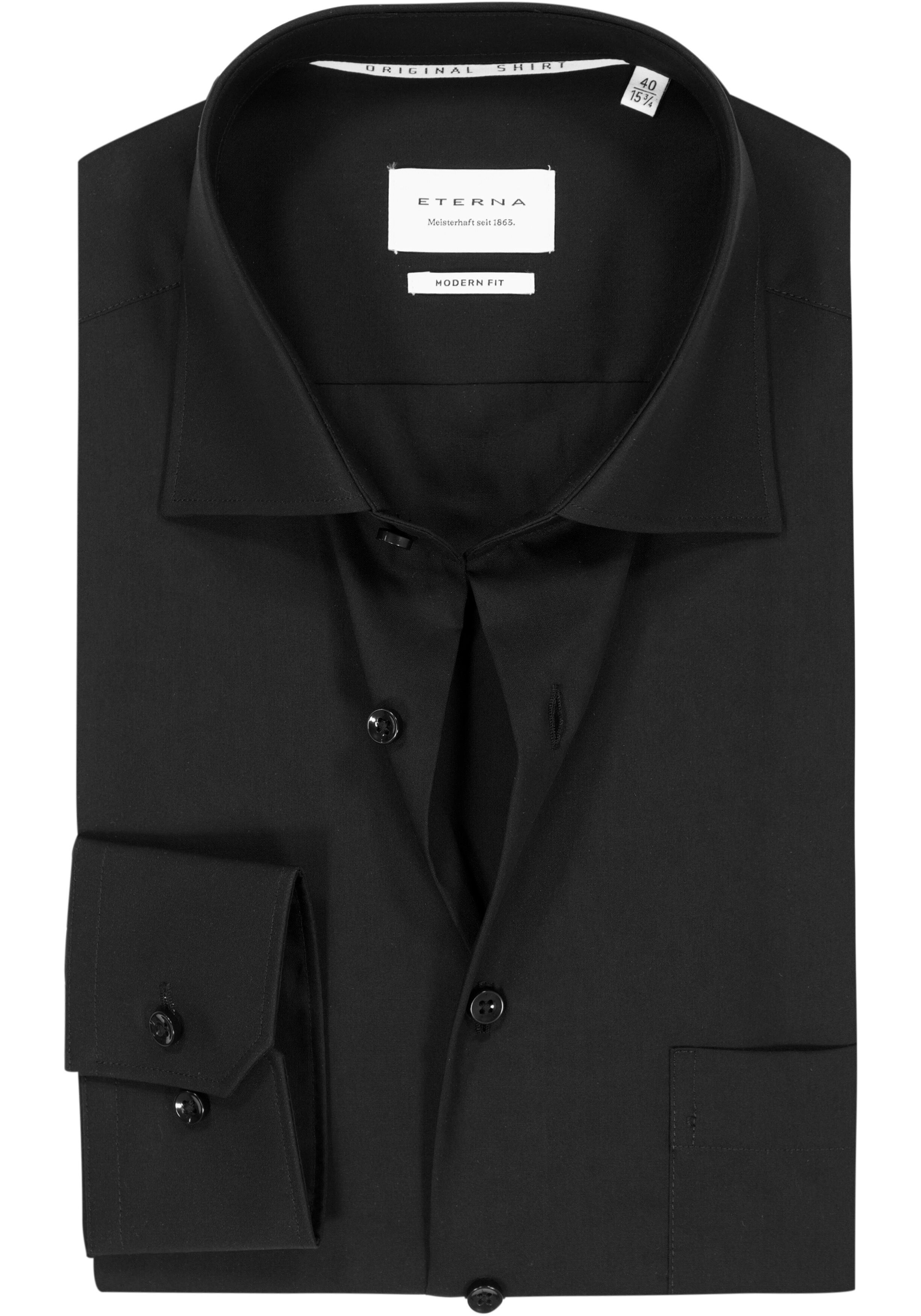 ETERNA modern fit overhemd mouwlengte 7, popeline, zwart