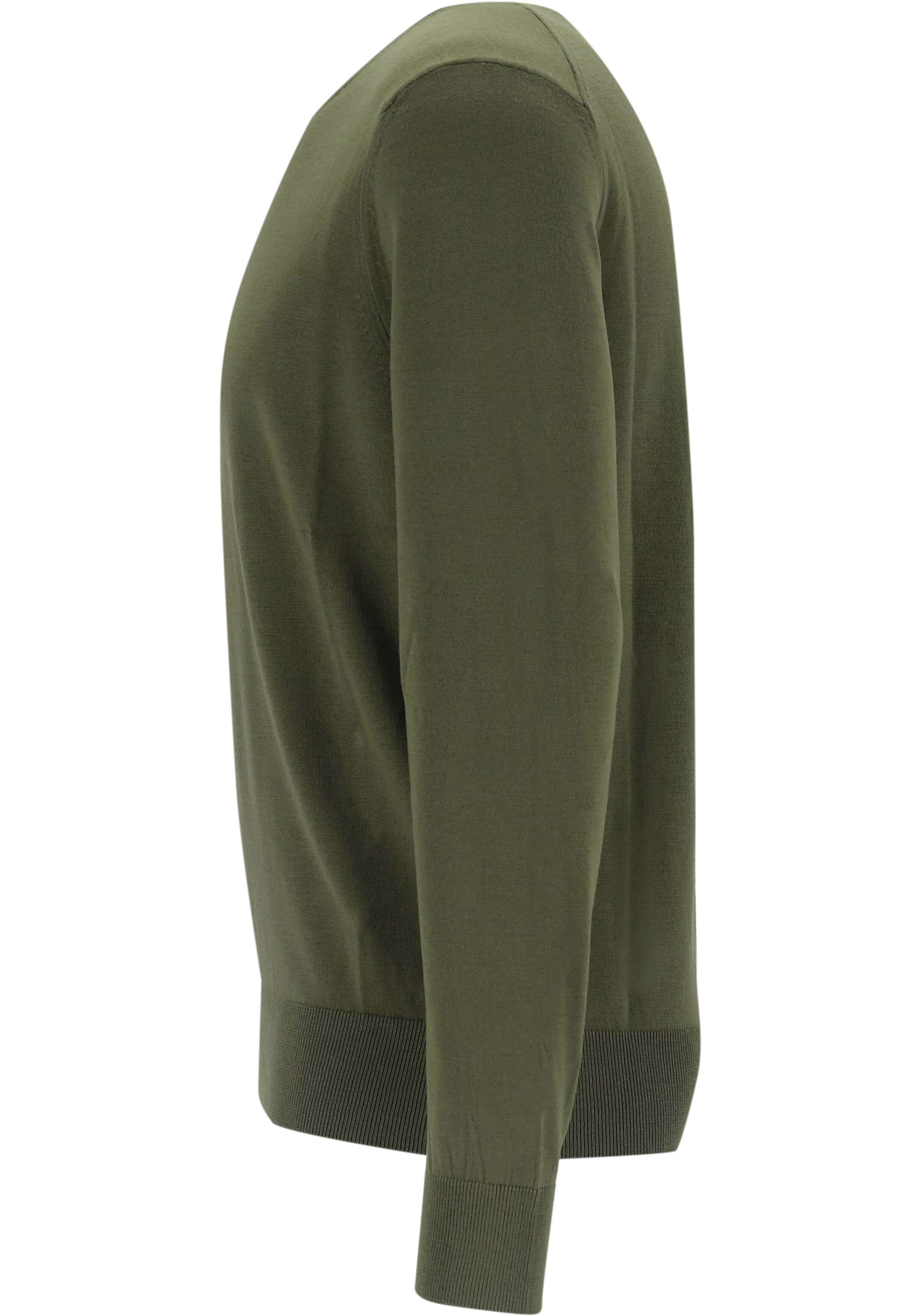 BOSS Leno slim fit trui wol, heren pullover middeldik O-hals, groen