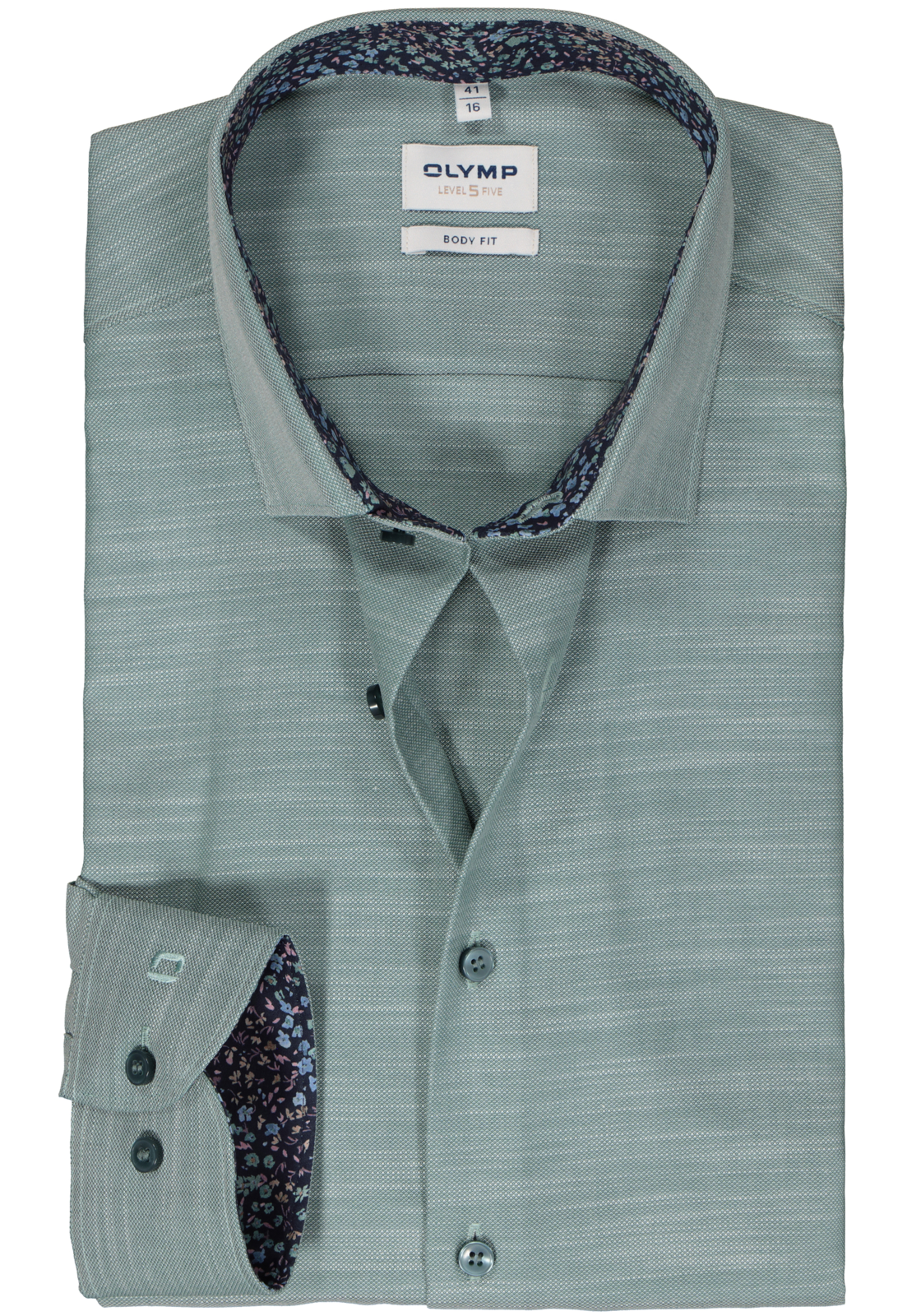 1-4066425579107_olymp-overhemd_HR OLYMP Level 5 body fit overhemd, structuur, groen