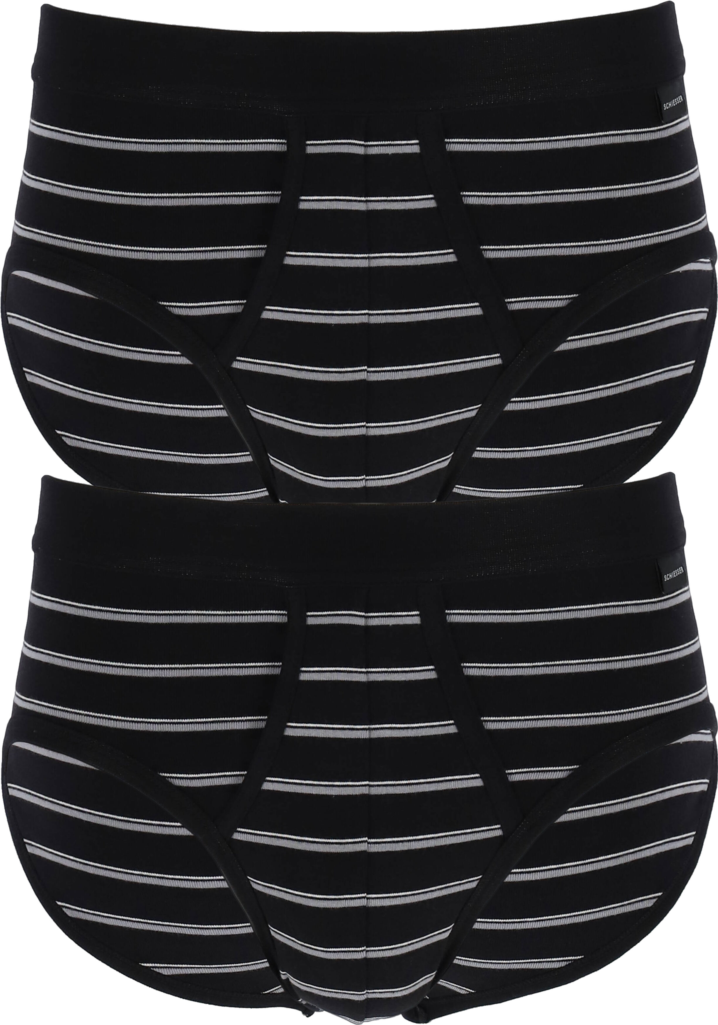 SCHIESSER Original Classics sportslips (2-pack), Feinripp met gulp, zwart gestreept           