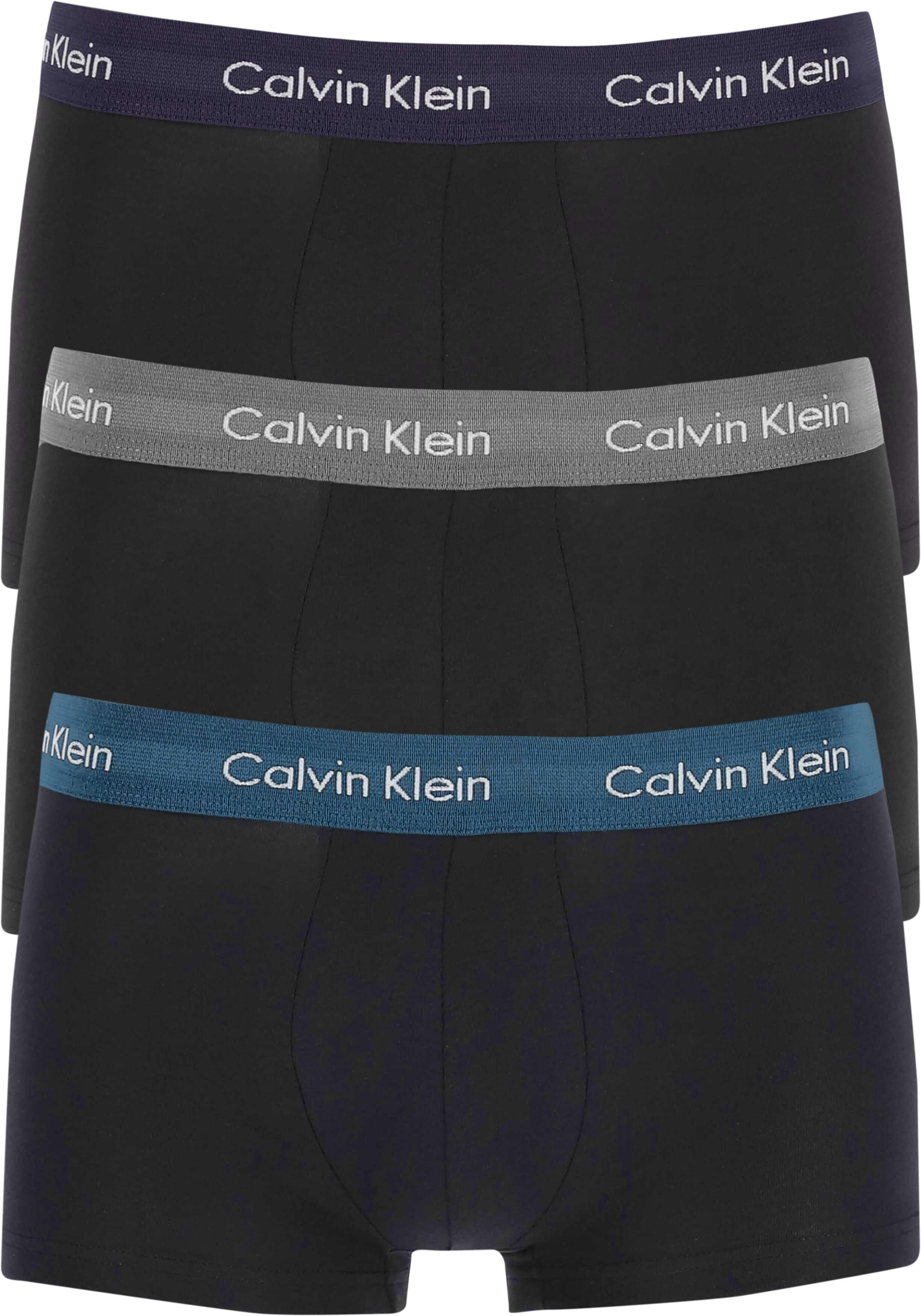 Calvin Klein low rise trunks (3-pack), lage heren boxers kort, zwart met gekleurde band
