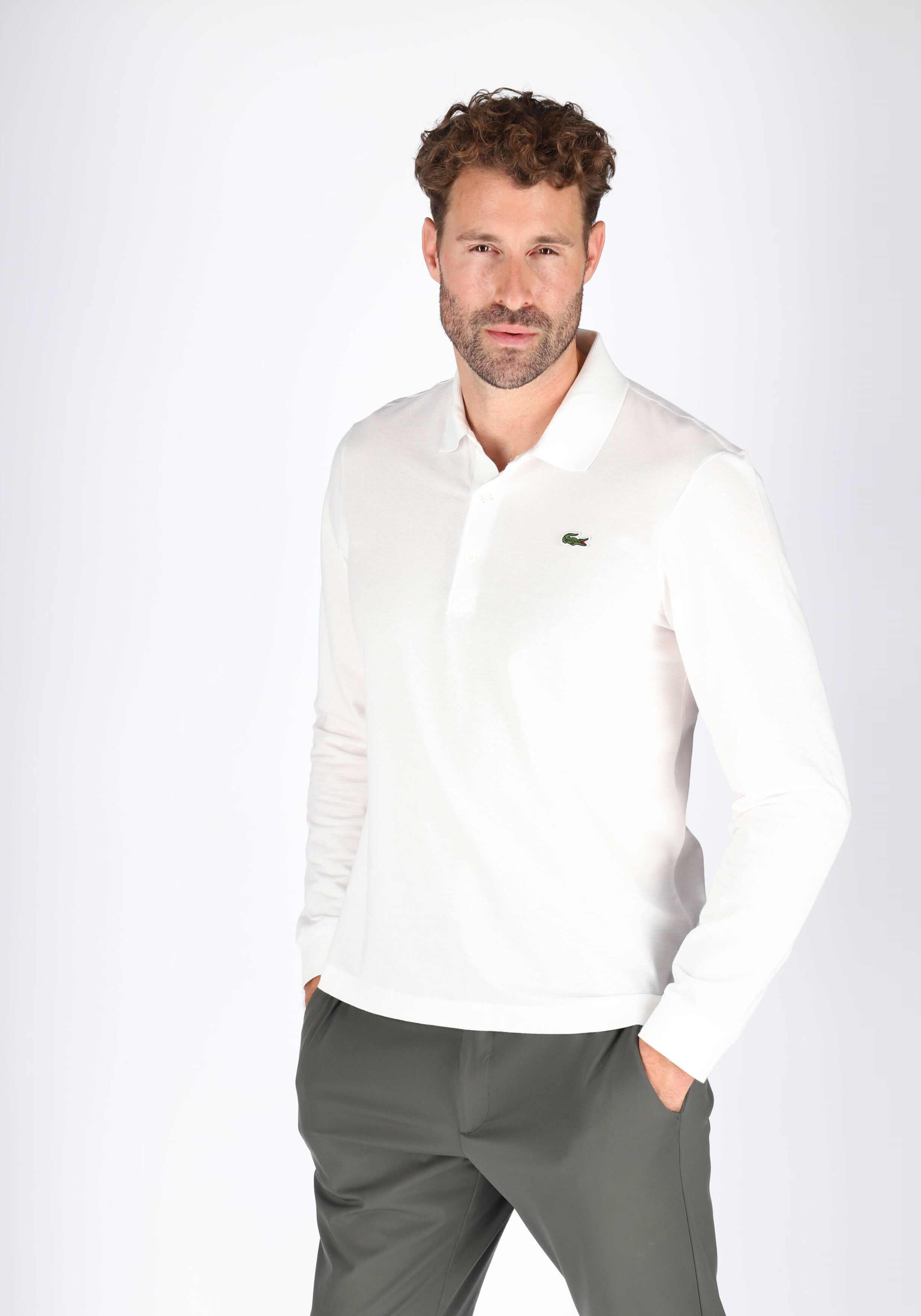 Lacoste Sport slim fit polo, poloshirt lange mouw, wit