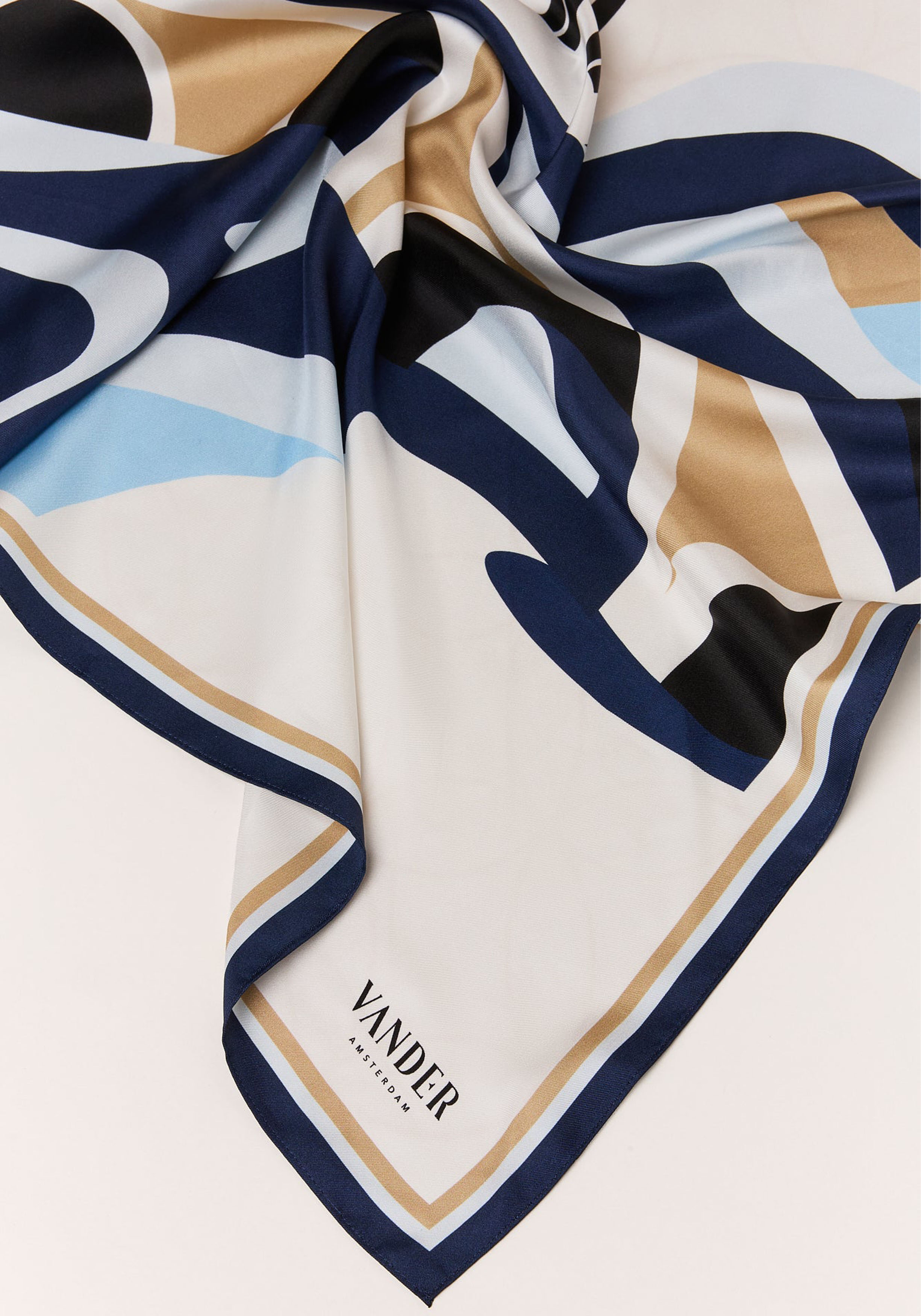 Vander Amsterdam zijden sjaal, twill, blauw met beige dessin