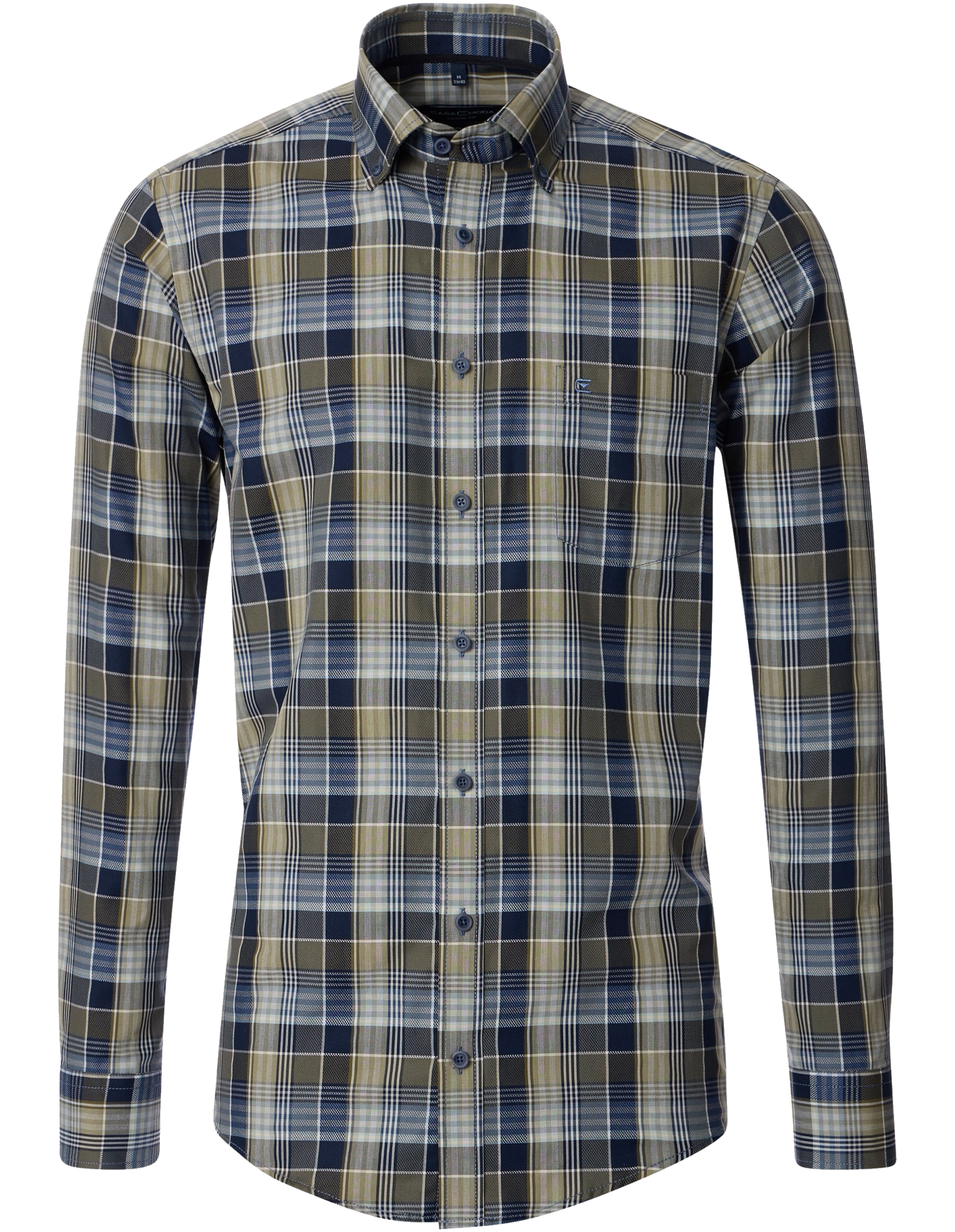 CASA MODA Sport casual fit overhemd, dobby, groen met blauw geruit