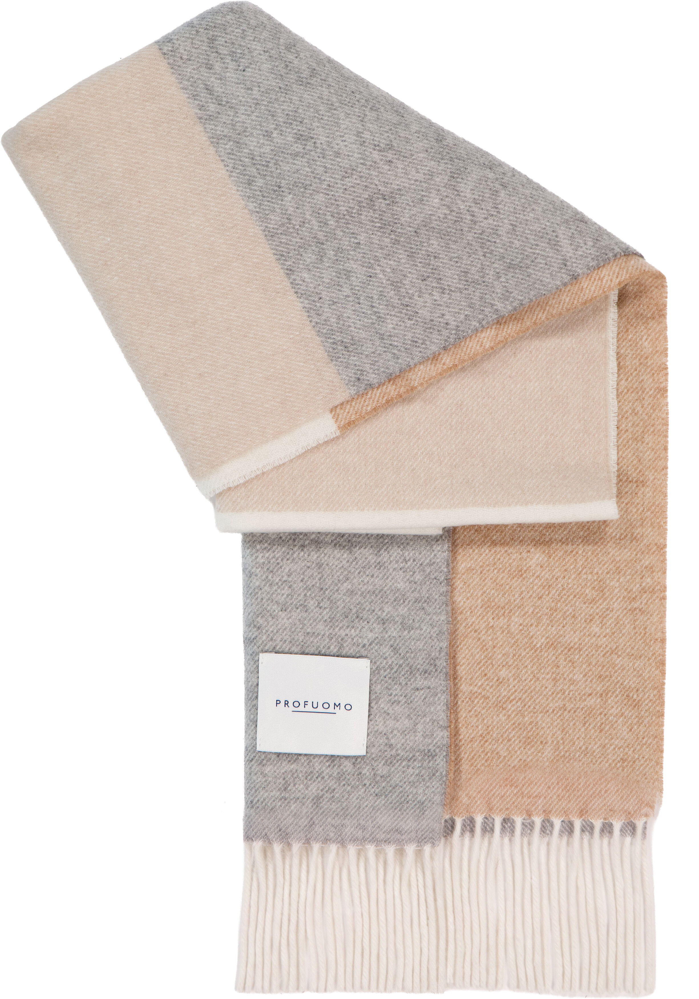 Profuomo sjaal lamswol, beige, grijs colorblock geruit